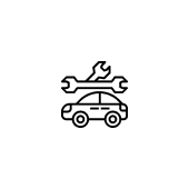 Icono de coche con herramientas, simbolizando servicios de reparación automotriz.