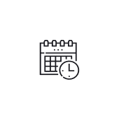Icono de calendario con reloj, representando la gestión del tiempo y la planificación de eventos.